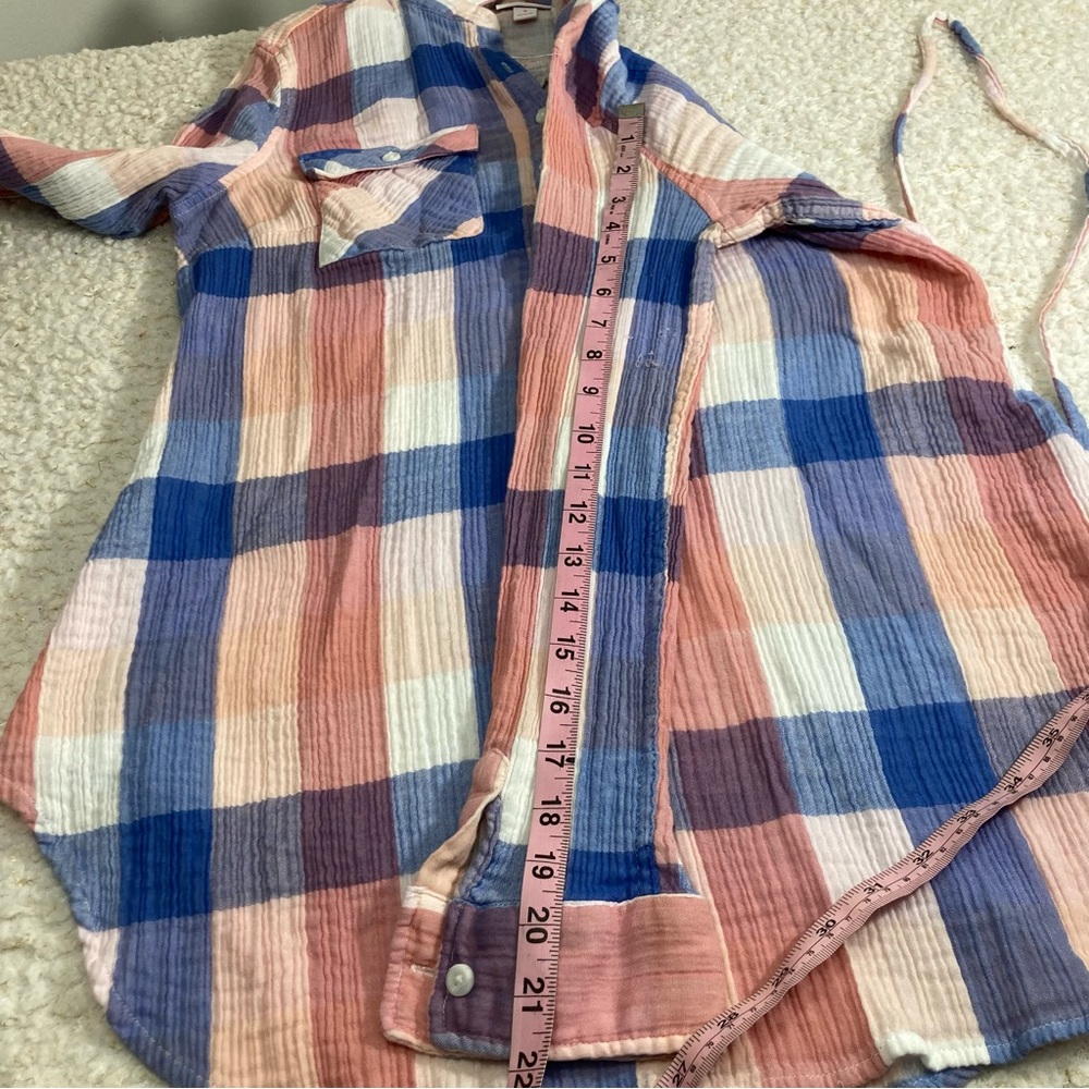 Isabel Maternity Plaid Tunic Top Pink Blue Tie Waist - Picture 5 of 14